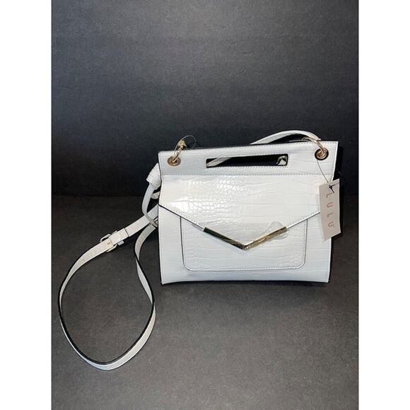 Lulu white jacee triple handle flap shoulder bag crossbody purse croc NWT - Picture 3 of 12